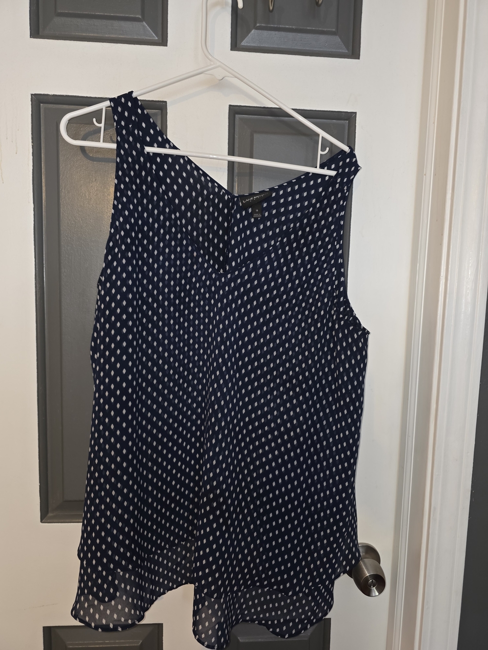 Lane Bryant Navy Blue Sleeveless Dot Print Top